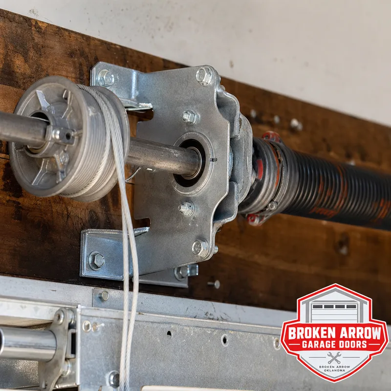 Torsion spring assembly with center bearing plate, drums, and properly routed cables