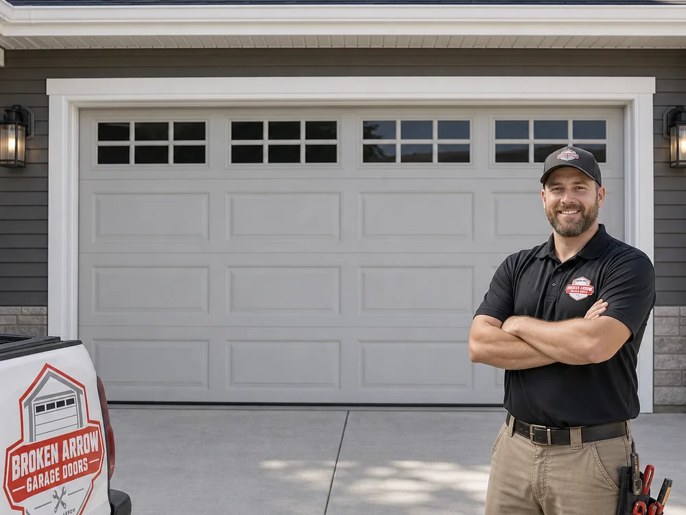 Finished residential overhead sectional garage door with raised panels