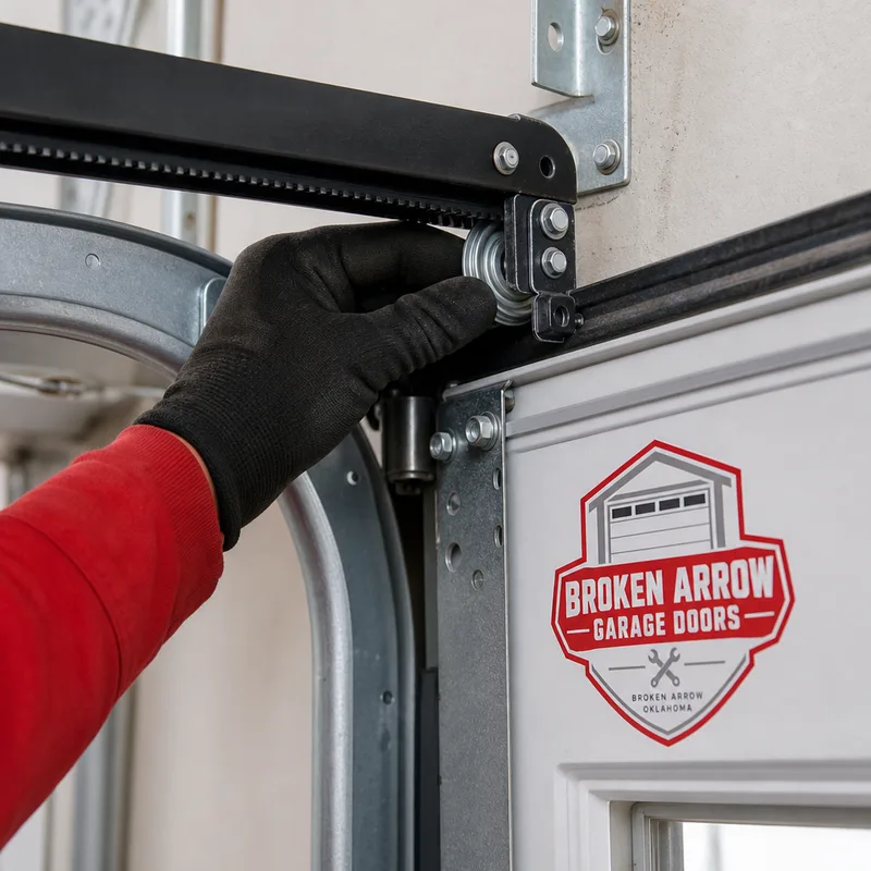 Belt-drive trolley connected to a garage door arm with aligned hardware